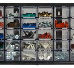 Schubladenschrank mit 30 kleinen Schubladen, Maße 36,5 × 15,3 × 22 cm
