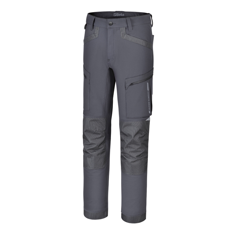 Arbeitshose mit vielen Taschen, elastisch, 90 % Nylon mit Graphen, 10 % Elasthan, 250 g, mit Verstärkungen aus Oxford 600D, grau, temperaturregulierend, wasserabweisend und schnelltrocknend