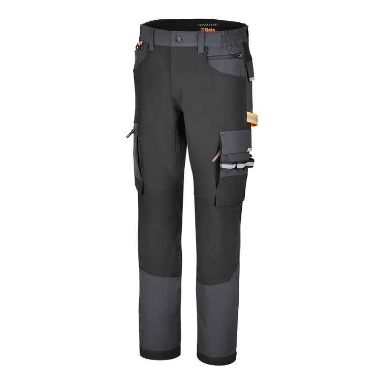 Arbeitshose mit vielen Taschen, elastisch, 4-Way-Stretch, 90 % Polyester, 10 % Elasthan, 240 g, Knieschonertaschen, verstärkte Taschen und Beinabschlüsse, elastischer Bund