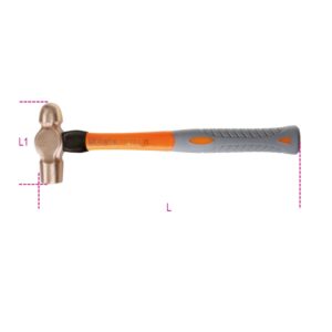 Kesselschmied- und Klempnerhammer mit runder Bahn und Kugelfinne, Fiberglasstiel, funkenfrei