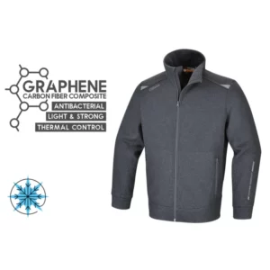 Sweatshirt mit langem Reißverschluss 280 g, 60 % Baumwolle, 40 % Polyester mit Graphen, temperaturregulierend, atmungsaktiv, pflegeleicht, grau