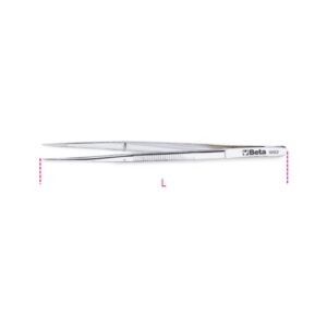 Federpinzette mit Stift, feine gerade abgerundete, gerändelte Spitzen, aus Edelstahl