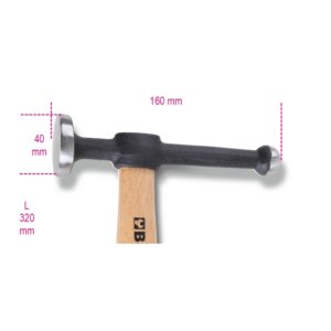 Hammer mit flacher Rundbahn und Kugelfinne, Holzstiel 160