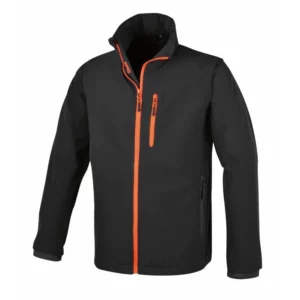 Leichte Arbeitsjacke mit vielen Taschen, elastisch, 86 % Nylon, 14 % Elasthan, 140 g, schwarz, mit abnehmbaren Ärmeln und verstaubarer Kapuze