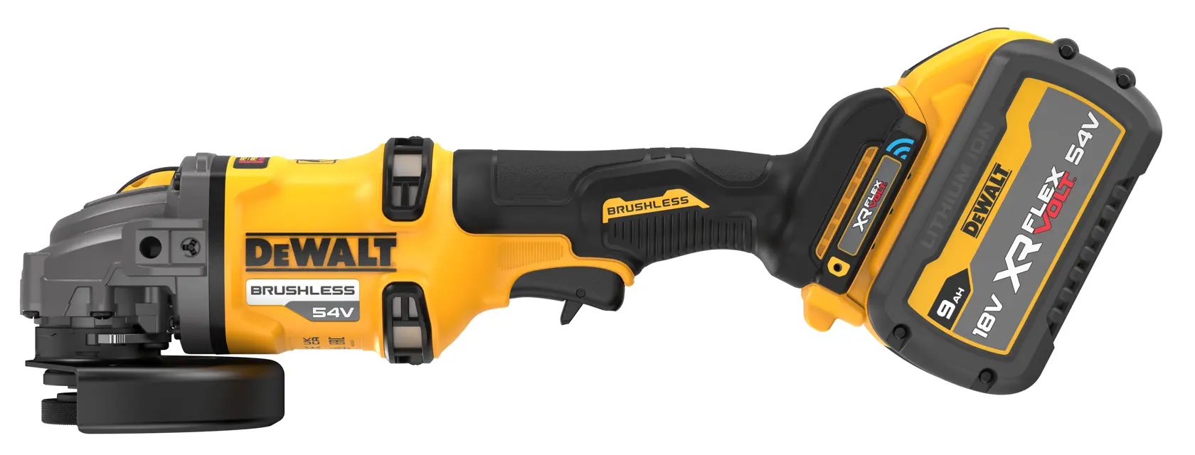 54 Volt Dual Switch Akku Winkelschleifer 125 mm – mit 2 FLEXVOLT-Akkus 9 Ah und Ladegerät