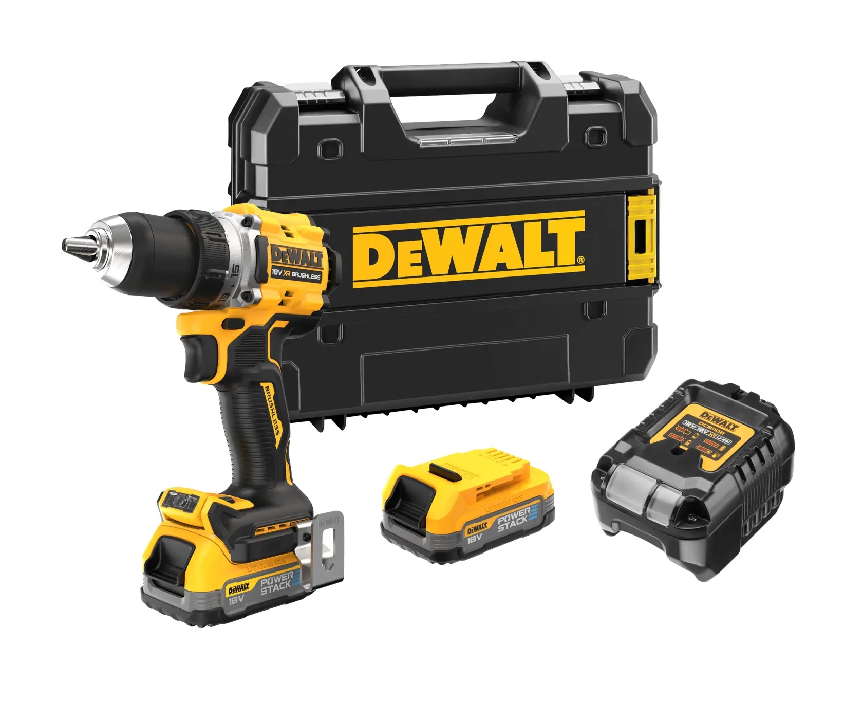 18V XR Akku-Bohrschrauber (bürstenlos) inkl. 2x Powerstack Akku (18 Volt / 1,7 Ah) mit Pouch-Akku Technologie
