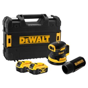 Akku-Exzenterschleifer (125 mm) für alle 18 Volt XR- und XR-Flexvolt-Akkus – mit 2 Akkus 5 Ah und Ladegerät