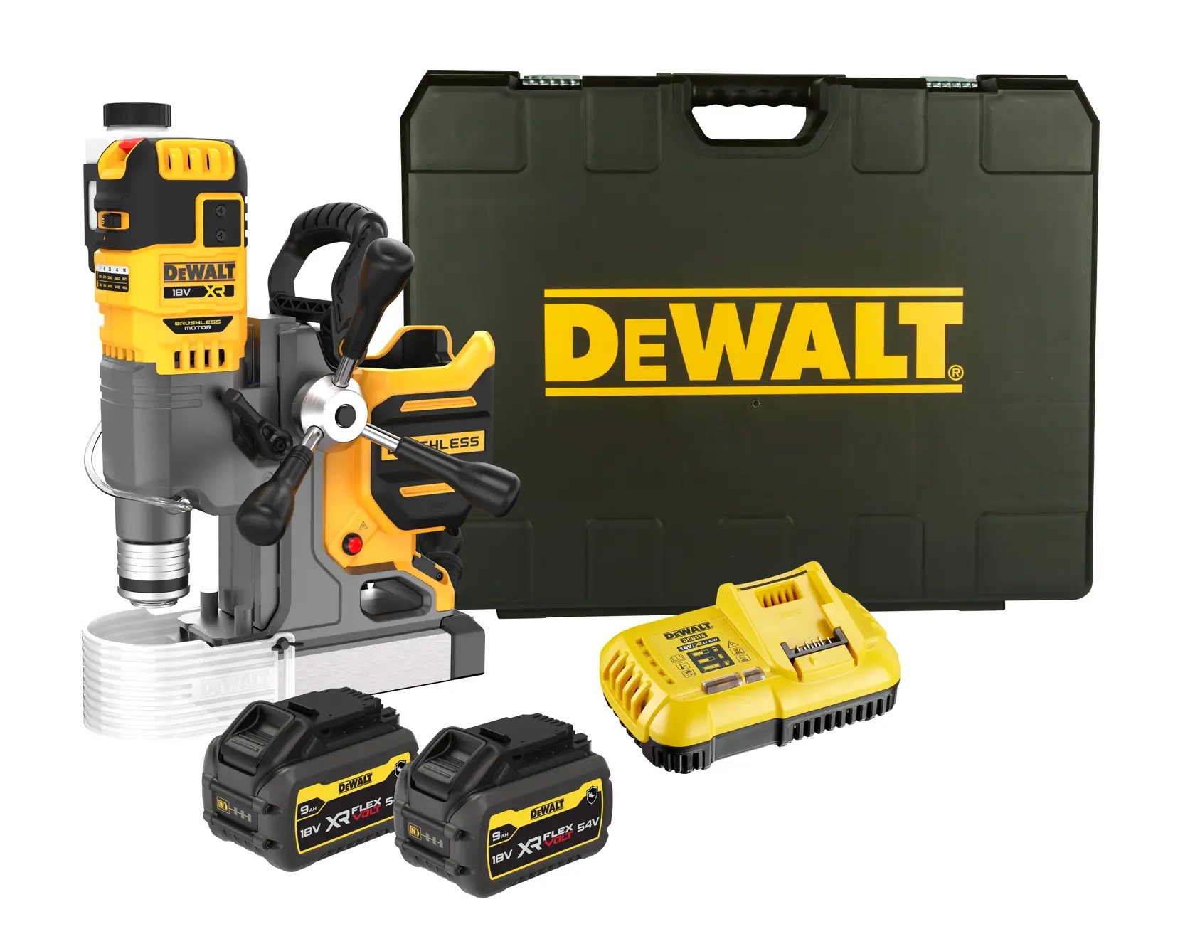 18 Volt Akku-Magnetbohrmaschine – mit 2 FLEXVOLT-Akkus 9,0 Ah, Ladegerät und Koffer