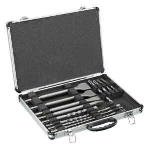 15-tlg. SDS-plus Meißel und Bohrer Set im Aluminumkoffer, Inhalt: 4x Flachmeißel, 1xSpitzmeißel, 10x SDS-plus Highperformance Bohrer Ø 5, 5.5, 6, 7, 8, 10, (110mm) / Ø 6, 8, 10 (160mm) / Ø 14mm x 210mm