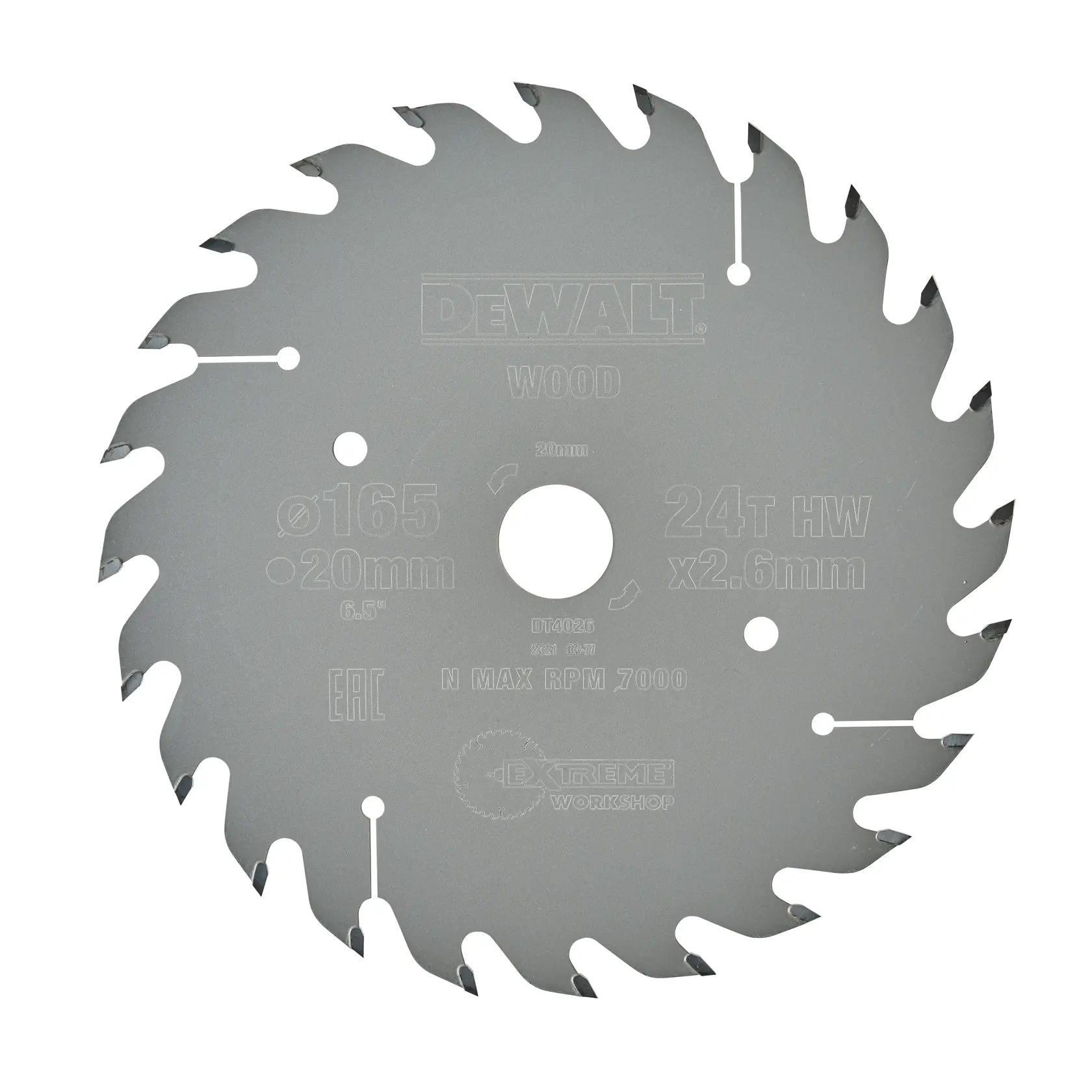 165 x 20mm / 24 Z EXTREME DEWALT® Handkreissägeblatt - Universeller Einsatz und Querschnitte